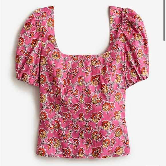 J Crew Puff sleeve squareneck top in Ratti Fine Italian Fabric pink blooms 2 NEW - Picture 3 of 11
